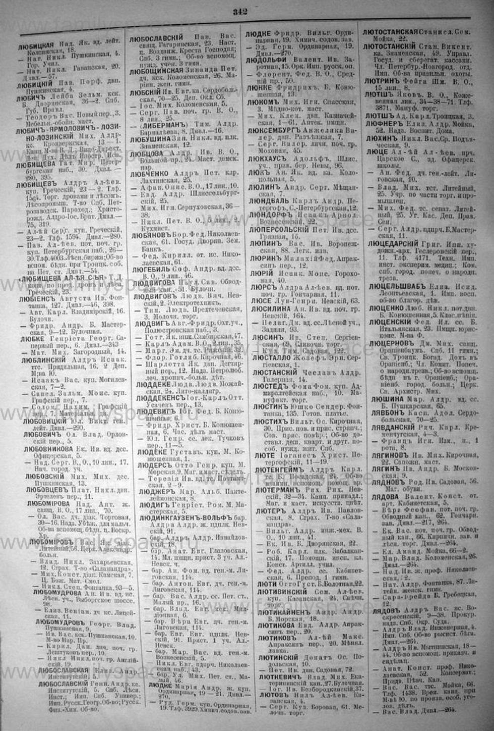 Алфавитный указатель жителей Санкт-Петербурга 1901 год